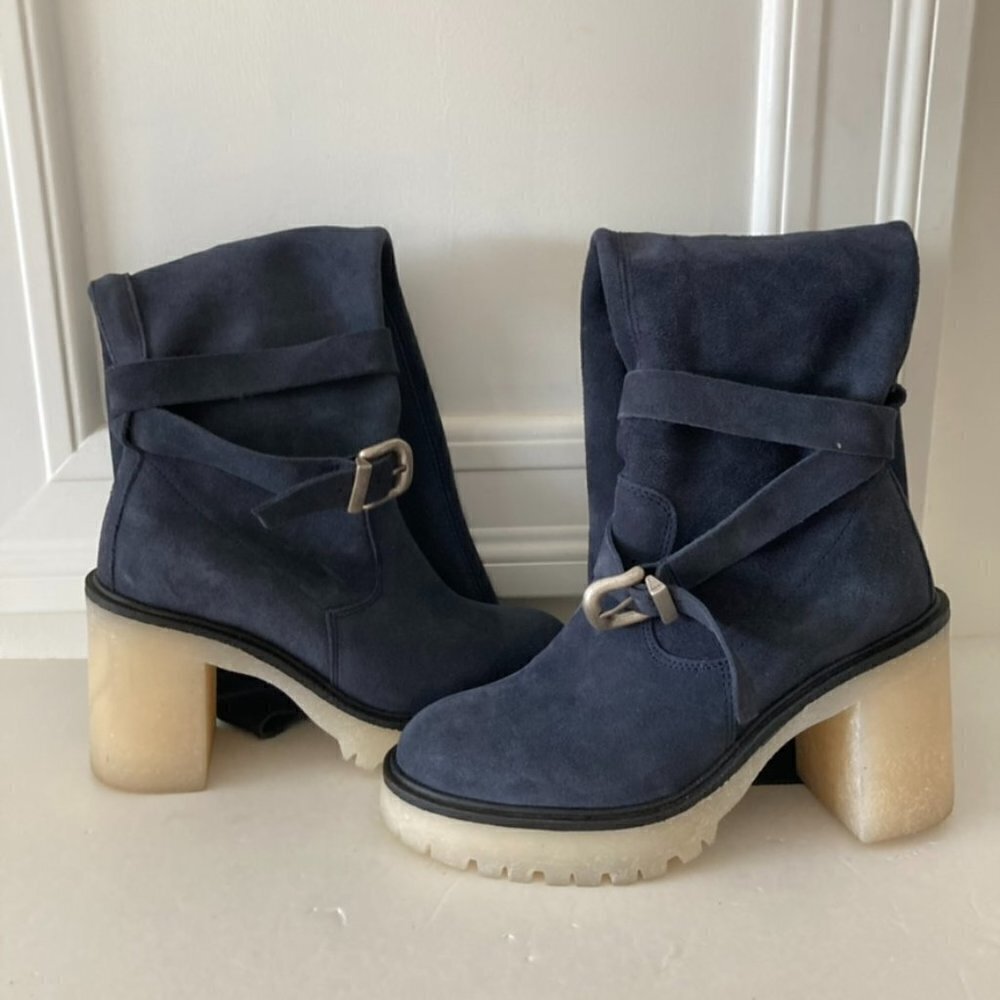 Free People Jasper Tall Knee High Heeled Boots Black Suede Sz 36